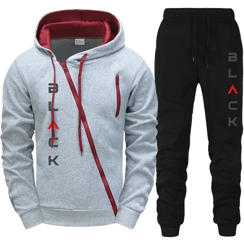 2025 Hot Sale Mens Tracksuit Hoodie Sweatpants Black Letter Print Zipper Jacket Jogger Pants Autumn Winter Casual Fashion Outfit Good Vibrations