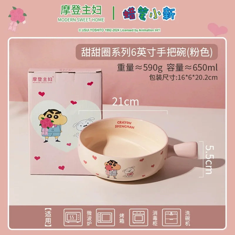 Cartoon Crayon Shin Chan Ceramic Tableware Set Cute Home Dining Bowl Pink Cute Girl Heart Round Bowl Water Cup Plate Gift Good Vibrations
