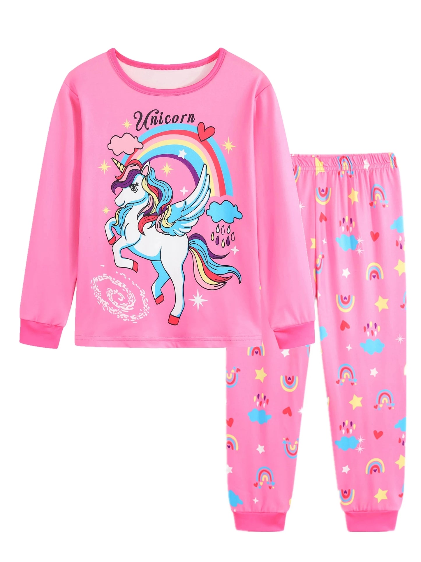 Girls Unicorn Cartoon Long Sleeve Pajamas Two Piece Set Good Vibrations