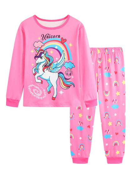 Girls Unicorn Cartoon Long Sleeve Pajamas Two Piece Set Good Vibrations