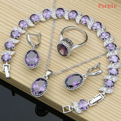 LMFAELECA 925 Silver Women Jewelry Sets Blue Sapphire Earrings Necklace Ring Bracelets Set Gift for Mom/Wife/Sister/Best Friend Good Vibrations