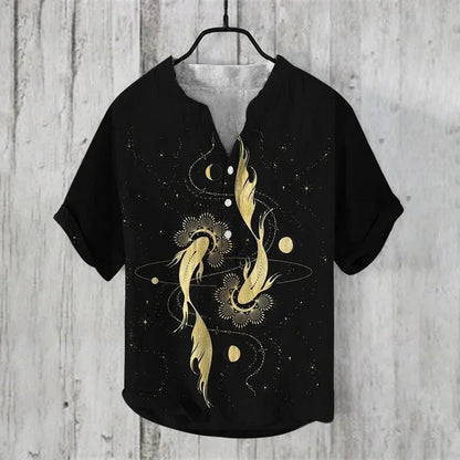 Henry Men's Casual Fashion Outdoor Seaside Men's Tops Shirt V-Neck Linen Shirt 2024 New Plus Size Good Vibrations
