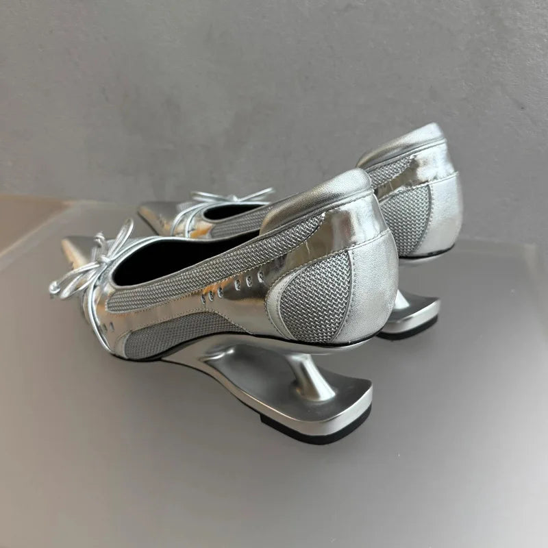 Women's High Heels Bow Mary Jane Shoes New Designer Shallow Single Shoes Non-Slip Women Casual Shoes Slip on Pointed Toe Pumps Good Vibrations