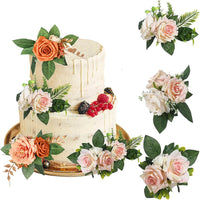 Yannew 3pcs Rustic Artificial Rose Flower Cake Toppers Birthday Country Wedding Cake Decoration Table Centerpieces Arrangement Good Vibrations