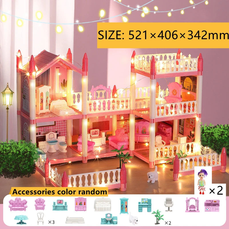 Doll Houses 3D Assembled DIY Miniatures Dollhouse Accessories Villa Princess Castle with LED Light Girl Birthday Gift Toy House Good Vibrations