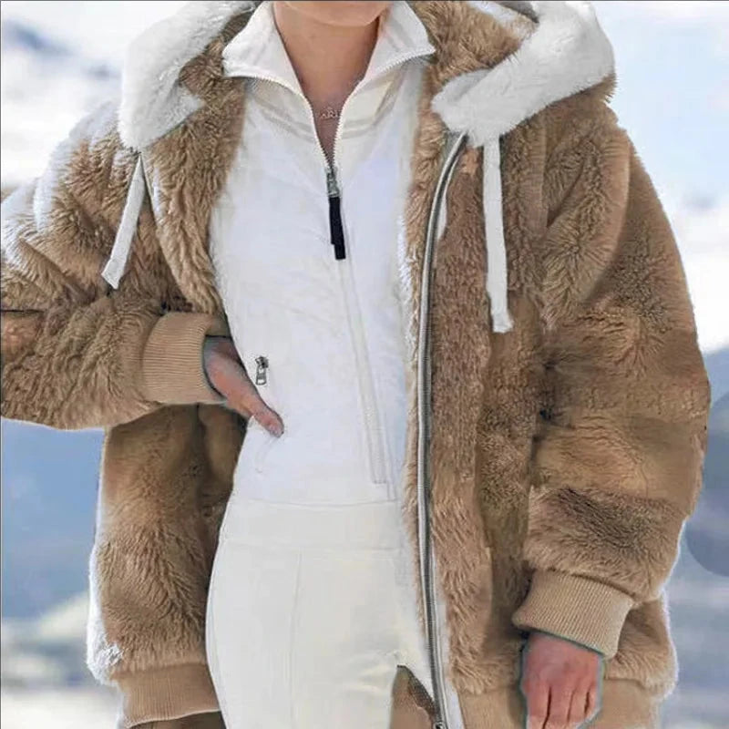 VEITCHE Autumn Winter Fashion Women hooded Zipper Long Sleeve Thick Cardigan Coat Women Snow Warm Skinny Casual Streetwear Good Vibrations