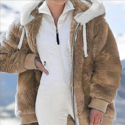 VEITCHE Autumn Winter Fashion Women hooded Zipper Long Sleeve Thick Cardigan Coat Women Snow Warm Skinny Casual Streetwear Good Vibrations