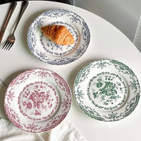 Dinner Set Retro Nordic Flower Pattern Disc Ceramic Elegant Dinner Plate Exquisite Round Shallow Plate Kitchen Good Vibrations