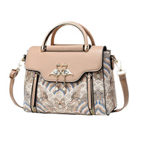 Embroidered Color-Block Handbag Women's Trendy Crossbody Bag Elegant Top-Handle Purse Fashionable Designer Shoulder Bag Lady Good Vibrations