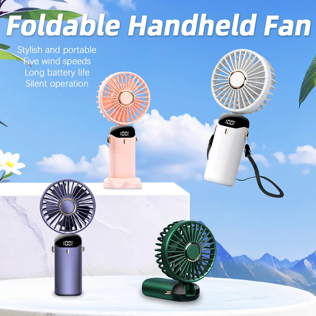 5 Speed Adjustable Intelligent Digital Display USB Folding Neck Hanging Fan Portable Charging Model Portable Cooling Device Good Vibrations