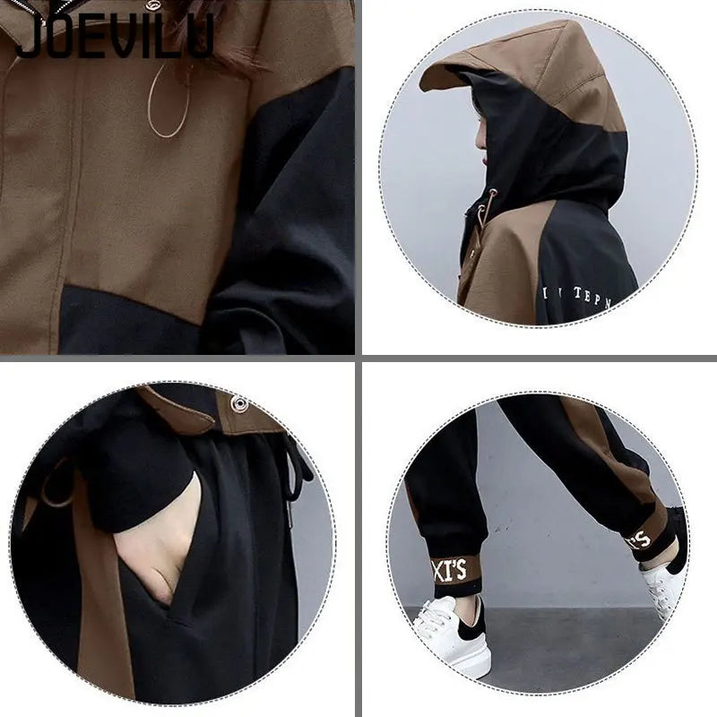 JOEVILU 2PCS Casual Tracksuit Loose Jacket Track Pants 2 Piece Sets Women's Outfits Spring/Autumn Korean Streetwear Leisure Suit Good Vibrations