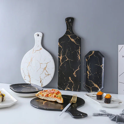 White Black Golden Ceramic Dishes And Plate Pizza Dessert Steak   Tableware Decorative Food Tray Dinner Set Porcelai Good Vibrations