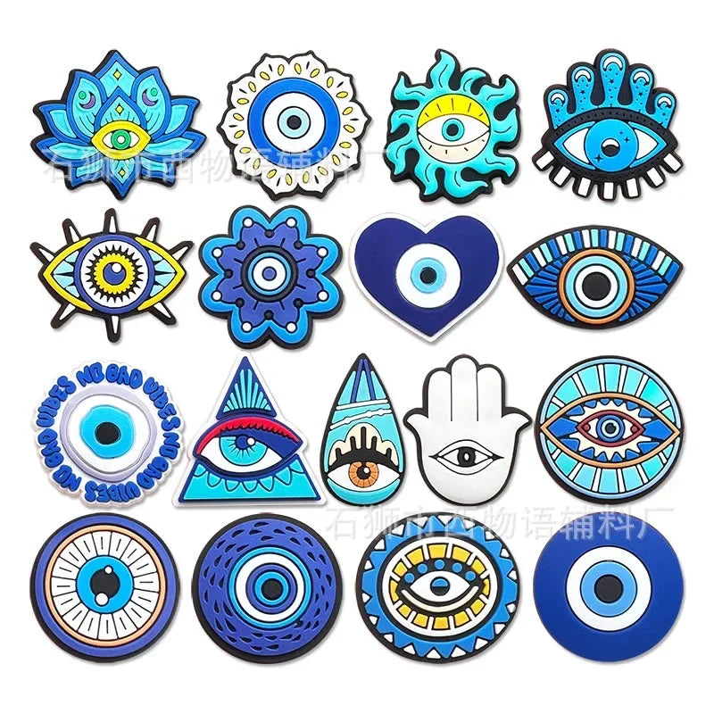 Shoe Charms for Crocs Accessories
 Blue Eyes Shoes Charm for Croc Decorations Pins Men Accessory Jeans Woman Clogs Clips Badges Good Vibrations
