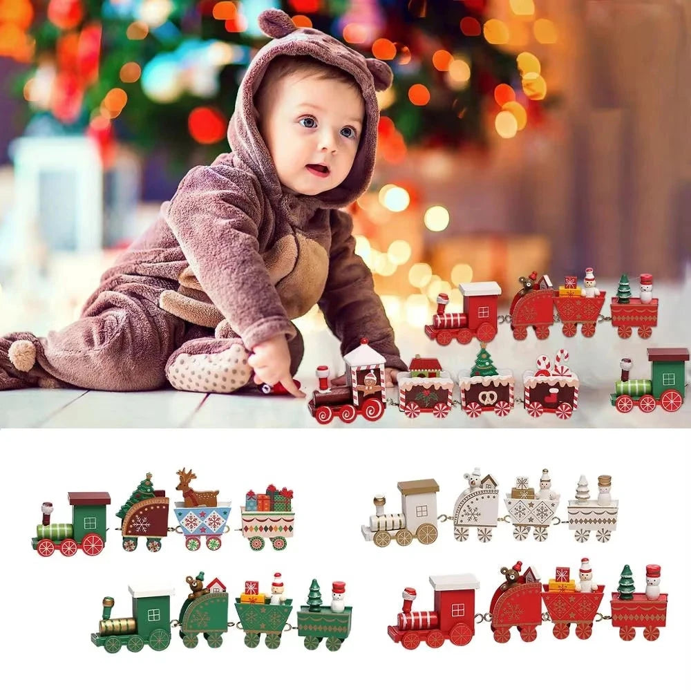 Christmas Wood Train Merry Christmas Decorations for Home Cristmas Ornament Xmas Navidad Noel Gifts Happy New Year 2026 Gifts Good Vibrations
