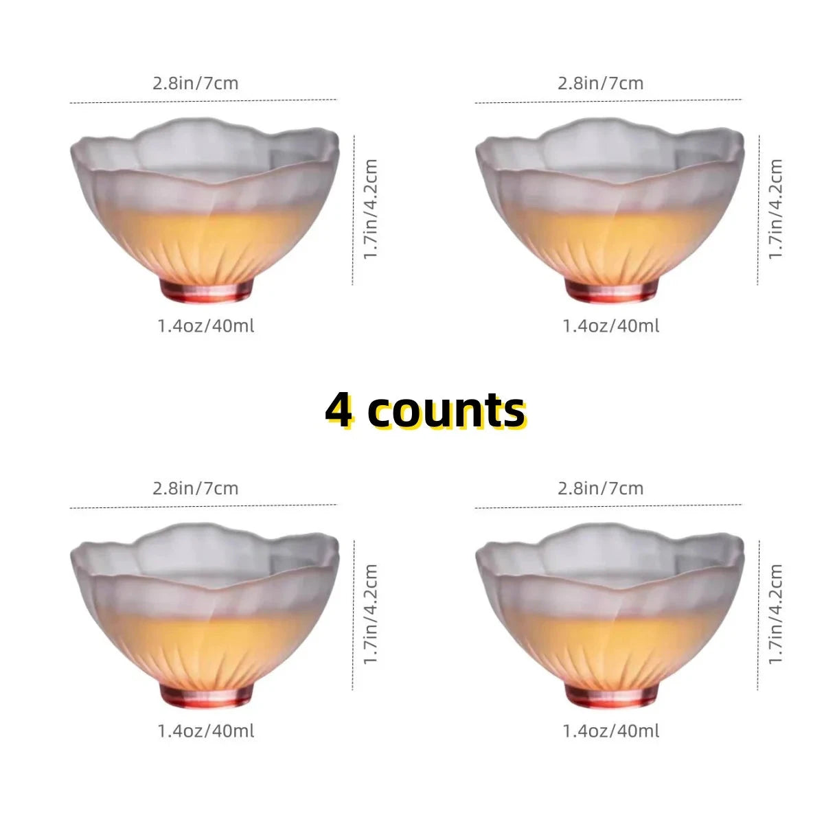 4 Pieces Glazed Glass Frosted Pink Sakura Japanese Teacup, Tableware Good Vibrations