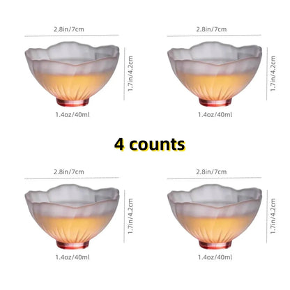 4 Pieces Glazed Glass Frosted Pink Sakura Japanese Teacup, Tableware Good Vibrations