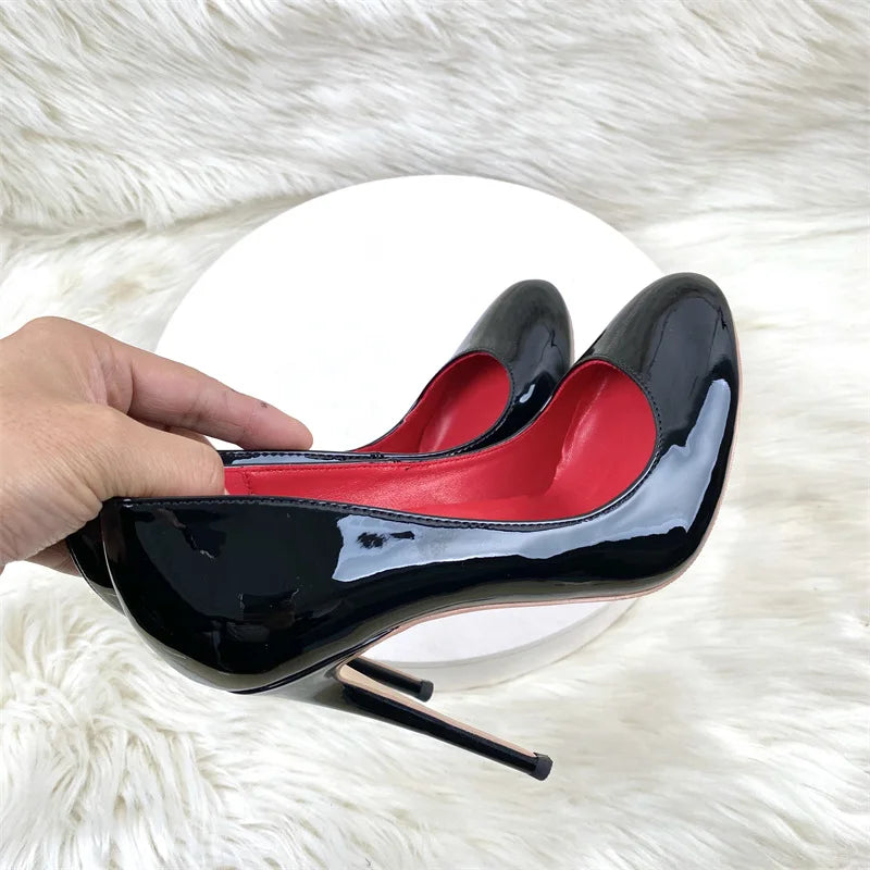 10CM 12CM Woman Stiletto Heels Fashion Round Toe Leather Women Shoes Spring Autumn Black Super High Heel Work Shoes Female Pumps Good Vibrations