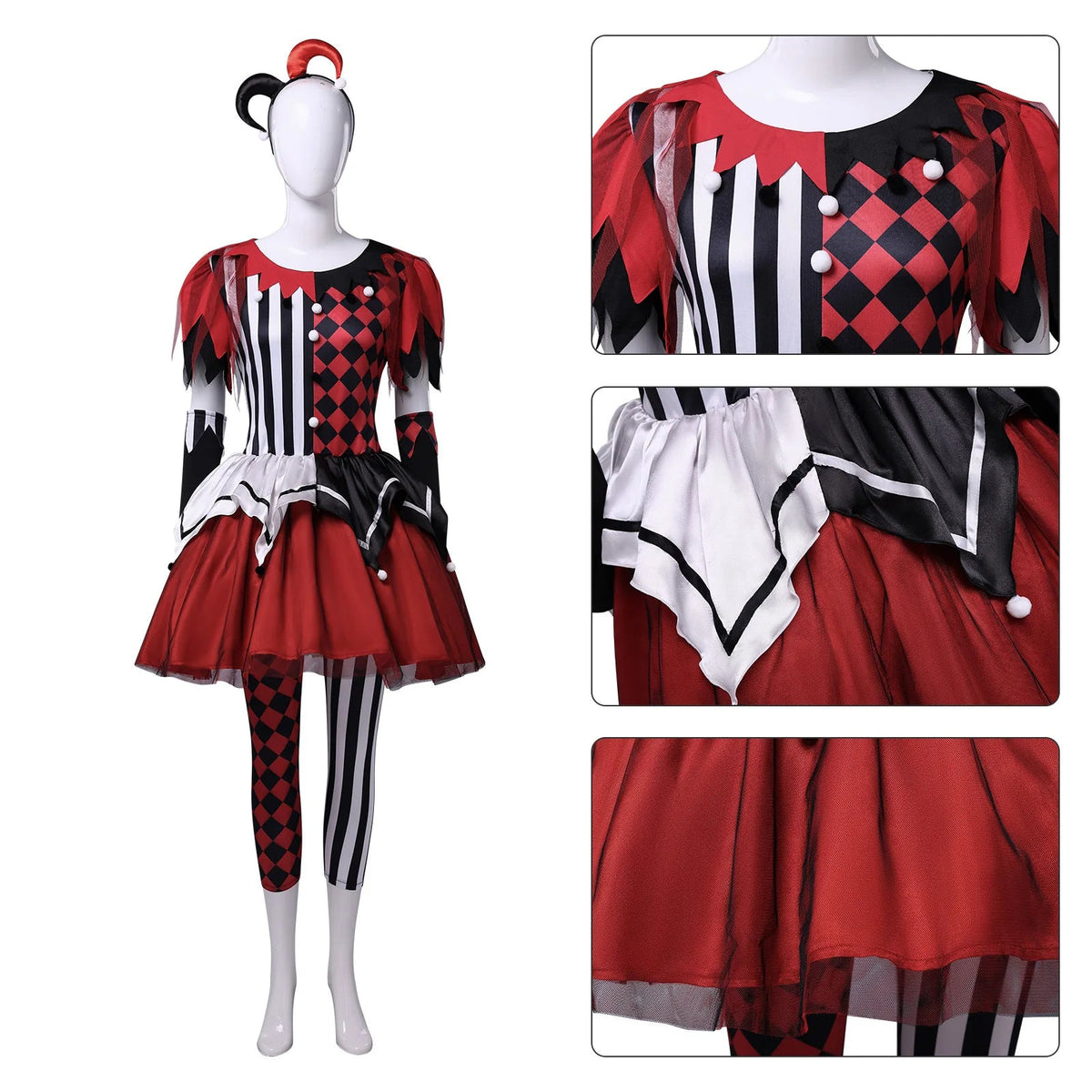 Women Clown Costume Circus Performance Outfit Role Play Uniform Carnival Party Fancy Outfit Scary Halloween Costume Good Vibrations
