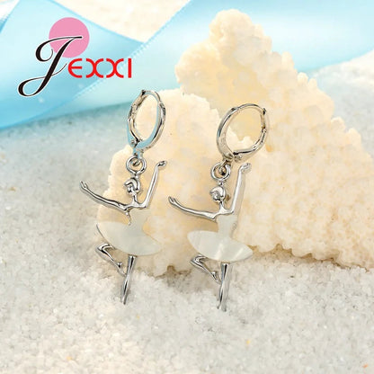 White Dancing Ballet Girls Jewelry Set 925 Sterling Silver Color Pendant Necklace/Earring Sets for Women Wedding Gifts Good Vibrations Adult Super Store