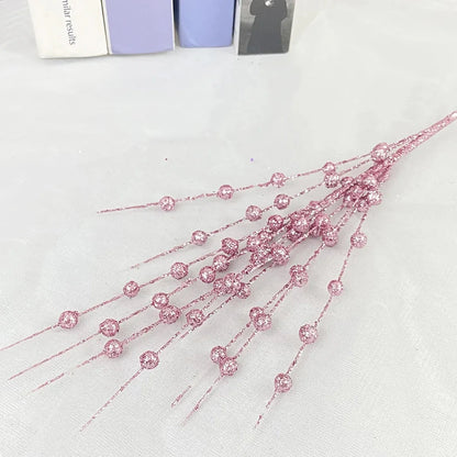 Christmas Tree Decoration, Fake Glitter Berry Leave, Dried Branch, Golden Powder, Flower Material, New Year Party, 1Pc, 12 Forks Good Vibrations