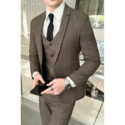 Quality Three-piece Suit Vest Trousers Set for Men Korean Fashion Slim Fit Business Casual Wedding Handsome Style