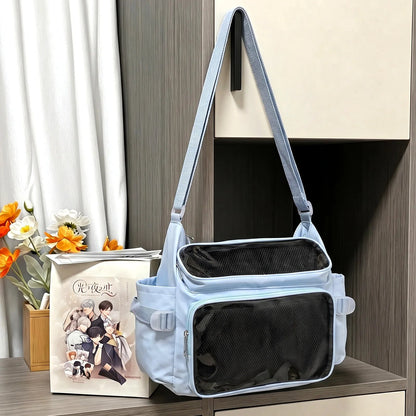 Academy Style Crossbody Bag Lightweight School Bag Adjustable Strap Clear Front Pocket for Daily Carry Good Vibrations