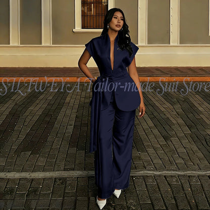 Modern Women Suits For Wedding Business Fashion 2 Pieces Sets Elegant Women's Sets Outfits Short Sleeves Jacket Pants Customized Good Vibrations