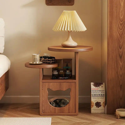 Solid Wood Color Bedside Table Side Several Round Coffee Table Shelving Creative Pet House Small End Table Home Decor Ornaments