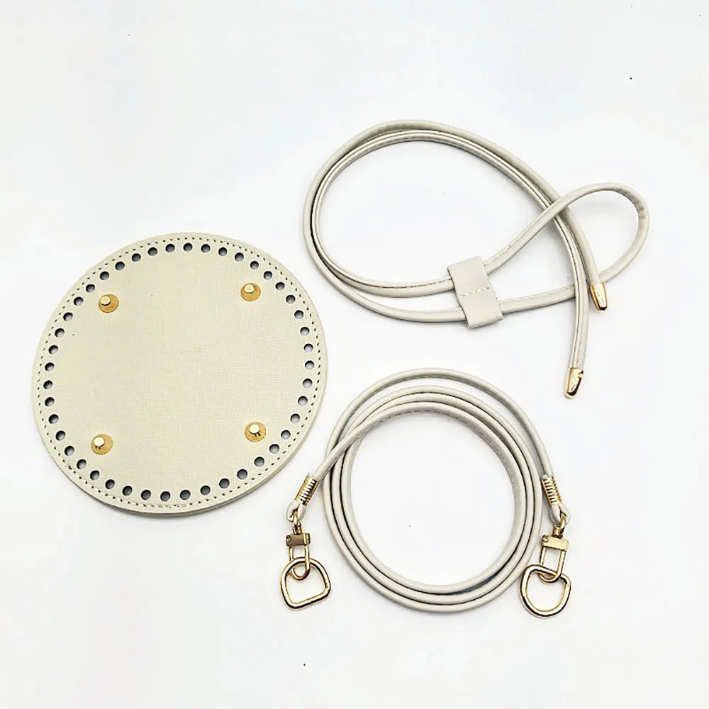 3Pcs DIY Purse Making Kit with Chain PU Leather Bucket Bag Base & Shoulder Strap Crochet Handbag Accessories ﻿ Good Vibrations