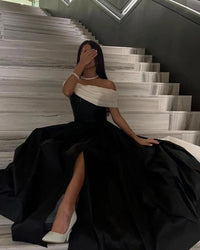 White Black Evening Dresses For Wedding Party 2024 Off Shoulder Formal Prom Dress Arabic Party Gown Customized Good Vibrations