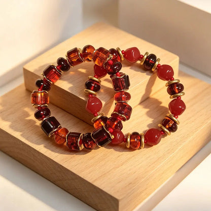Women's Amber Tone Beaded Jewelry Set with Gold Tone Charms - Statement Necklace And Stackable Bracelets for Everyday Use Good Vibrations