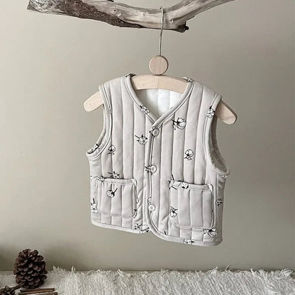 Korean Baby Autumn Winter Floral All-match Vest Baby Windproof Vest Jacket Toddler Girl Spring Waistcoat Cotton Padded Outwear Good Vibrations