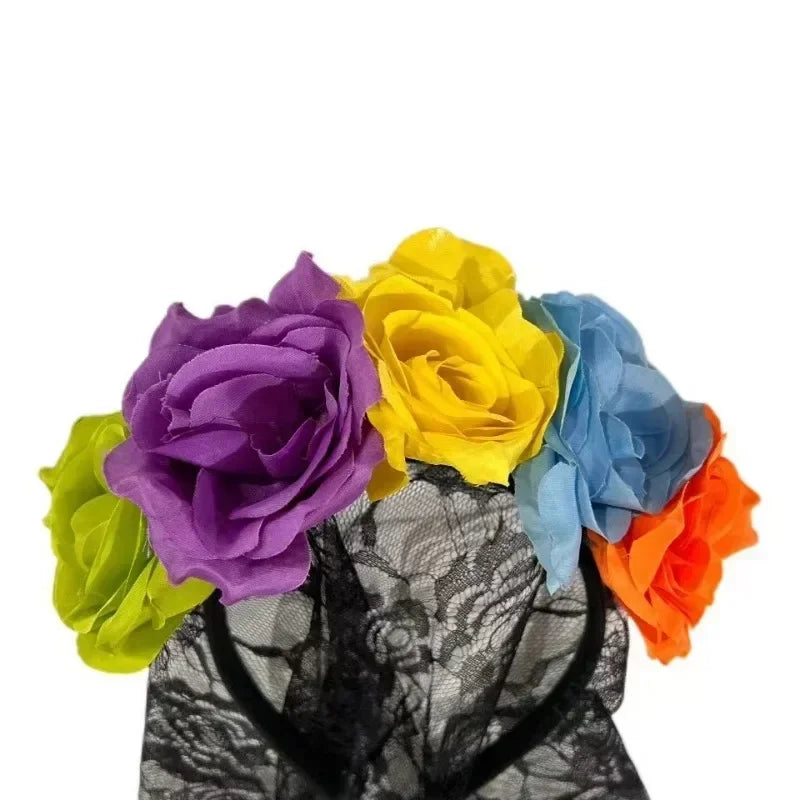 Halloween Black Veil Decoration Halloween Simulation Flower Headband Wedding The Dead Costume Cosplay Party Headwear Accessories Good Vibrations