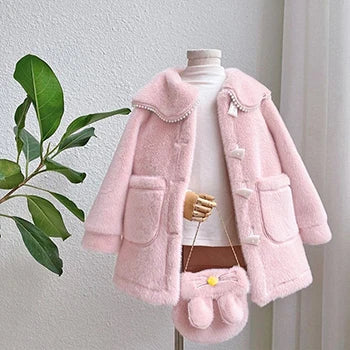 3 4 6 8 10 Years Girls Jacket Autumn Winter Warm Faux Fur Coat For Girls Christmas Princess Outwear Cute Plush Children Clothing Good Vibrations