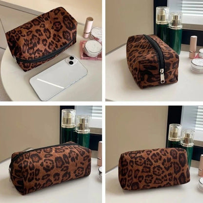 Large Women Leopard Cosmetic Bag Box Shaped Zipper Make Up Bag Travel Washing Makeup Organizer Beauty Case Good Vibrations
