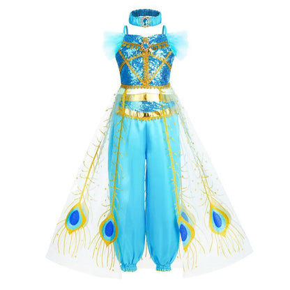 Jasmine Girls Aladdin Costume Halloween Princess Dress Kids Birthday Party Christmas Arabian Cosplay 4 5 6 7 8 9 10 Years Good Vibrations