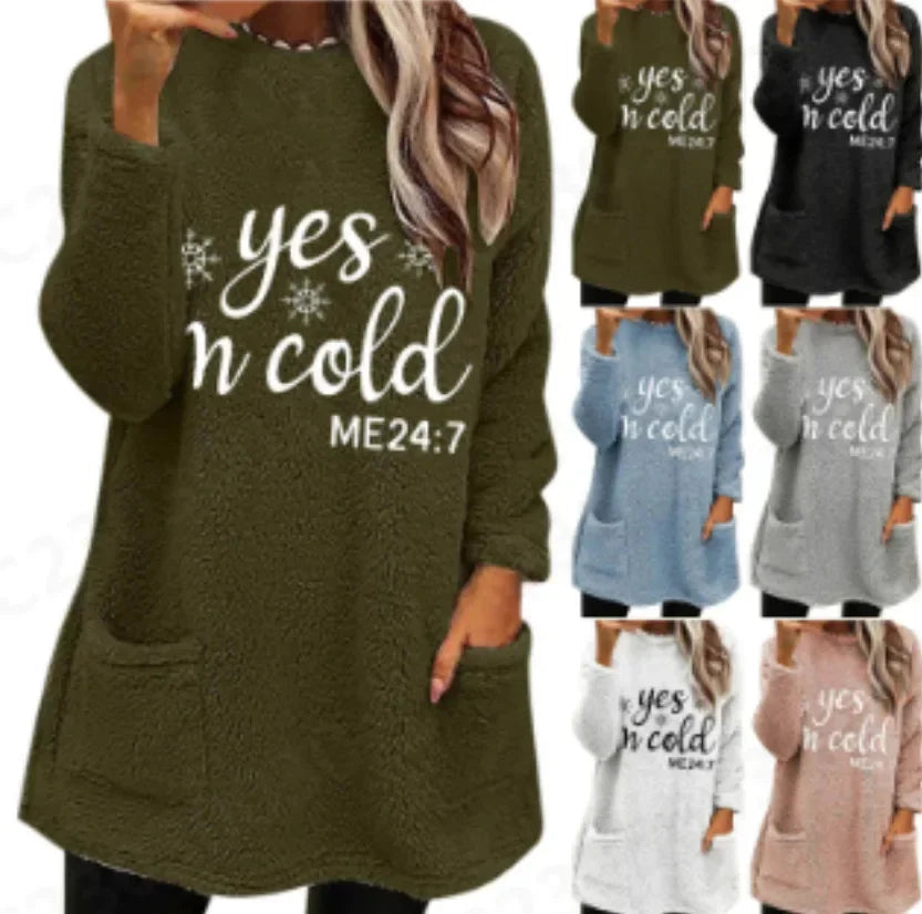 Women's Wool Pockets Plush Hoodie, Korean Fashion Sweatshirts, Streetwear, Harajuku Pullover, Autumn, Winter Hoodies Outfits Good Vibrations