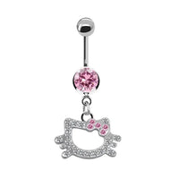 1Pc Stainless Steel Sexy Belly Button Ring For Women,Trendy Pink Cute Cat Design Navel Piercing Jewelry Good Vibrations Adult Super Store
