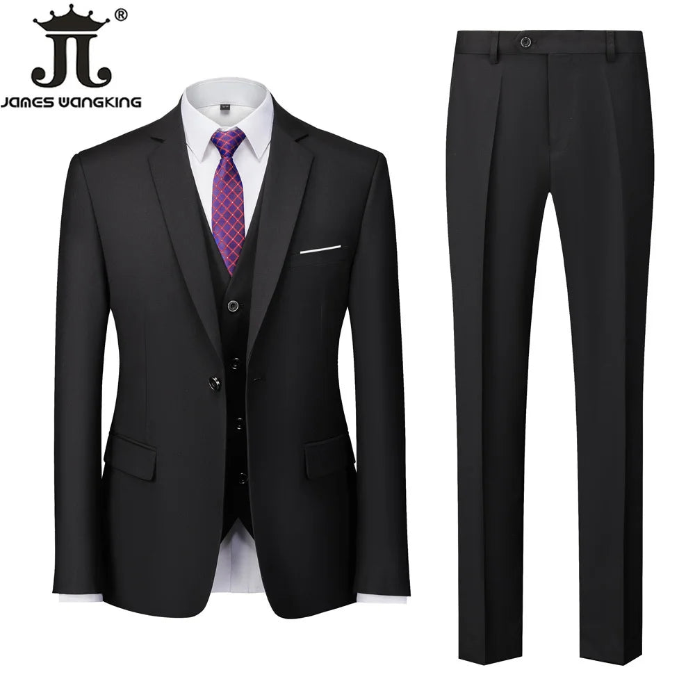 18 Color M-6XL ( Jacket + Vest + Pants ) Boutique Solid Color Men's Official Business Suit Bride's Wedding Dress Party Male Suit Good Vibrations