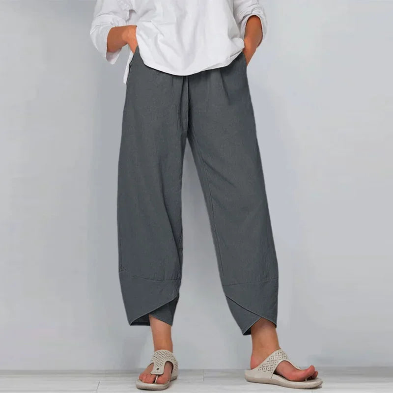Vintage Print Pants Women Fashion Irregular Casual High Waist Elastic Waist Straight Loose Trousers Summer Lady Cargo Pantalon Good Vibrations