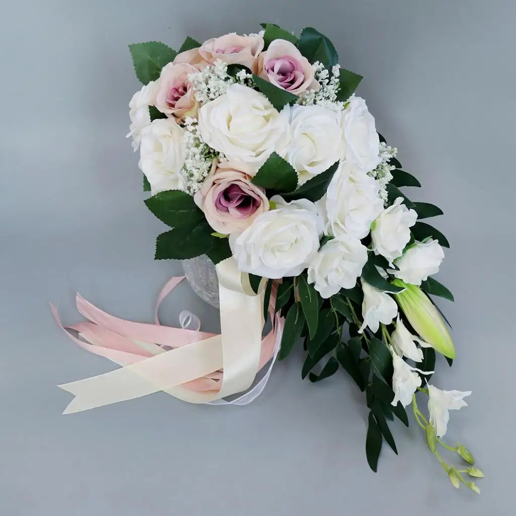 AYicuthia Realistic Wedding Bride Bouquet Hand Tied Flower Decoration Holiday Party Supplies Roses Wedding Flowers Good Vibrations