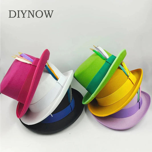 New High Quality Man Fedora Unisex Gentleman Cosplay Derby Bowler Hat British Shape Hat Autumn Magic Hat Feather Accessories Good Vibrations