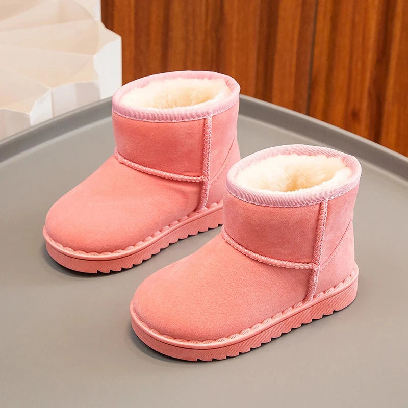 Children Snow Boots Concise Style Plush Chunky Winter Kids Short Boot Solid Color Slip-on Unisex Classic Boys Girls Shoes 23-36 Good Vibrations