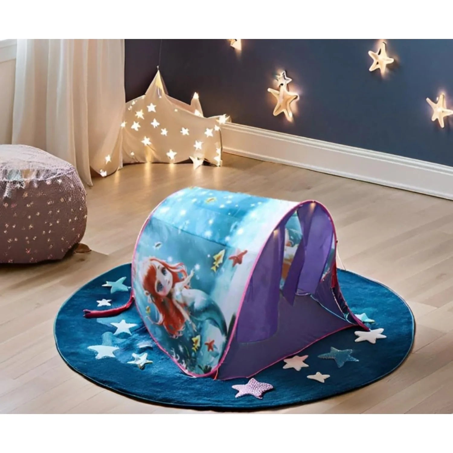 Bed Tents with Light Fun Foldable Play Pop up Outdoor Indoor Dream Tent Magic Playhouse Princess Secret Castle,Birthday for Kids Good Vibrations