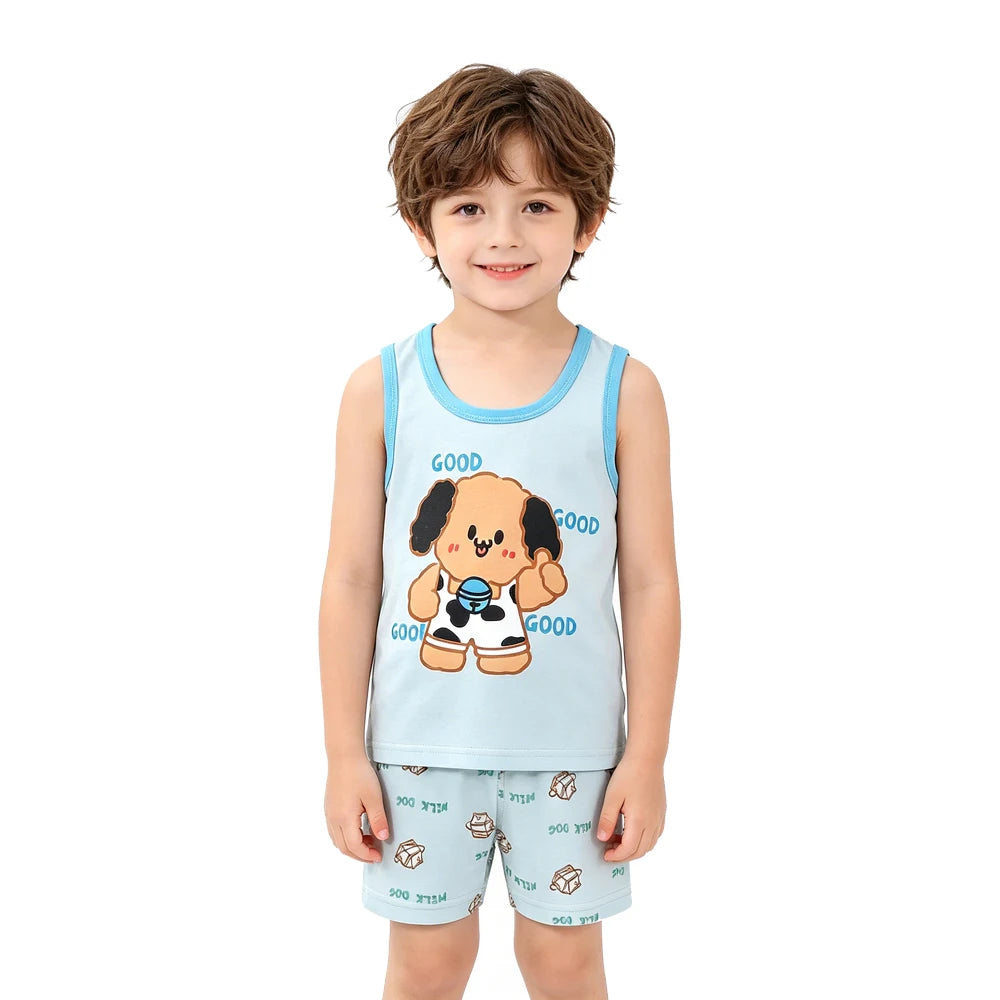 Summer Children Sets Kids Clothes Boys Girls Vest Suit Children's Clothing baby Cotton T-Shirts Shorts Tank Top Sleeveless 0-7T Good Vibrations