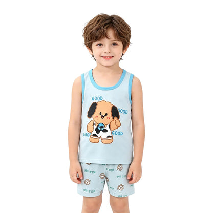 Summer Children Sets Kids Clothes Boys Girls Vest Suit Children's Clothing baby Cotton T-Shirts Shorts Tank Top Sleeveless 0-7T Good Vibrations
