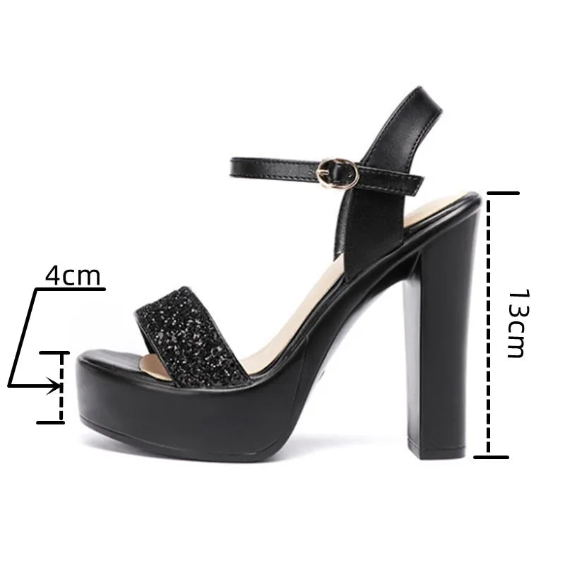 8 10 13cm Small Size 32-43 Bling Silver Wedding Shoes Bride Platform Sandals Summer 2025 Block High Heels Sandals Party Model Good Vibrations