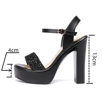 8 10 13cm Small Size 32-43 Bling Silver Wedding Shoes Bride Platform Sandals Summer 2025 Block High Heels Sandals Party Model Good Vibrations