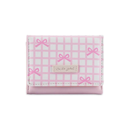 Pouch Sweet Cute Tri-Fold Purses Lattice Multiple Card Slot Women Card Holder Candy Color PU Leather Coin Purse Student Good Vibrations