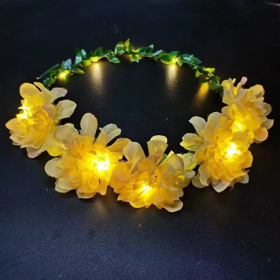 Wedding Party Crown Glowing Flower Headband LED Light Wreath Garland Decoration Women Girl Birthday Favor Luminous Hairband Good Vibrations